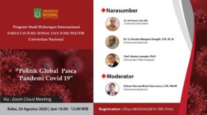 Read more about the article Prodi Hubungan Internasional FISIP UNAS “Politik Global Pasca Pandemi Covid-19”