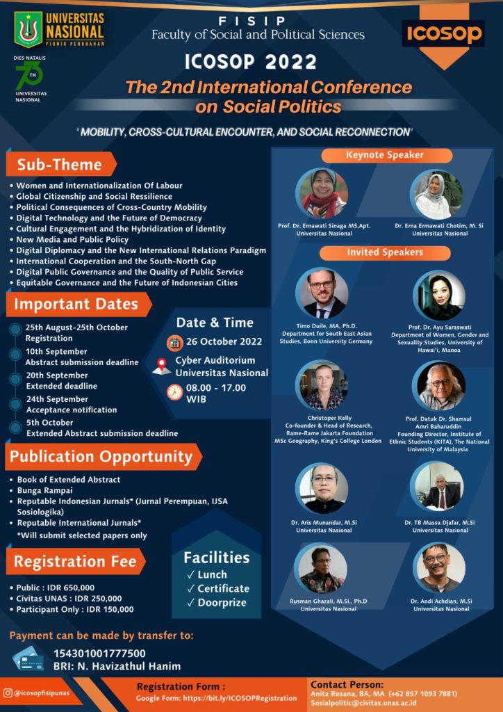 INTERNATIONAL CONFERENCE ON SOCIAL AND POLITICAL SCIENCE (ICOSOP) II MOBILITY, CROSS-CULTURAL ENCOUNTER, AND SOCIAL RECONNECTION 26 OKTOBER 2022