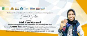 Read more about the article Selamat dan Sukses atas Prestasi Sdri. Yeni Haryani (Prodi Ilmu Komunikasi, FISIP)