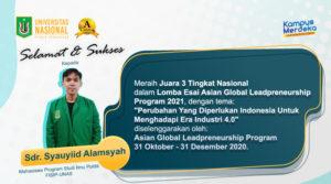 Read more about the article Selamat & Sukses Kepada Sdr. Syauyiid Alamsyah Atas Prestasinya Di Tingkat Nasional