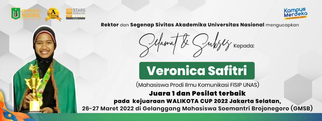 Selamat & Sukses Kepada:Veronica Safitri (Mahasiswa Prodi Ilmu Komunikasi FISIP UNAS) Juara 1 dan Pesilat terbaik pada kejuaraan WALIKOTA CUP 2022 Jakarta Selatan
