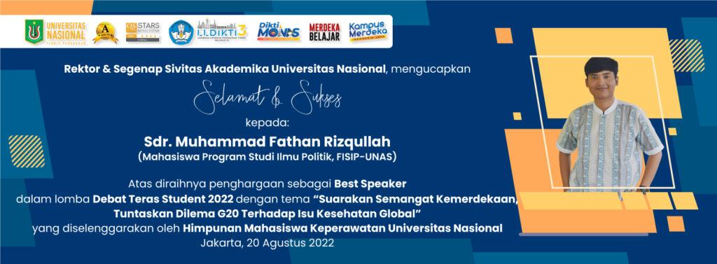 Read more about the article Selamat & Sukses Kepada Sdr. Muhammad Fathan Rizqullah Atas Penghargaannya