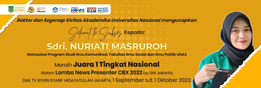 Read more about the article Prestasi Sdri. NURIATI MASRUROH Mahasiswi Program Studi Ilmu Politik, FISIP-UNAS