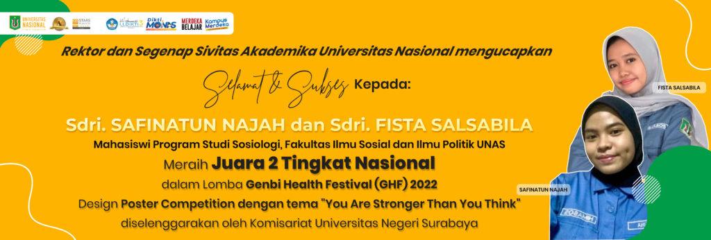 Prestasi Sdri. SAFINATUN NAJAH dan Sdri. FISTA SALSABILA Mahasiswi Program Studi Sosiologi, FISIP-UNAS