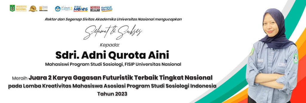 Read more about the article Prestasi Sdri. Adni Qurota Aini, Mahasiswi Sosiologi FISIP UNAS