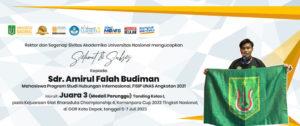 Read more about the article Selamat dan Sukses atas Prestasi Sdr. Amirul Falah Budiman (Prodi Hubungan Internasional, FISIP)