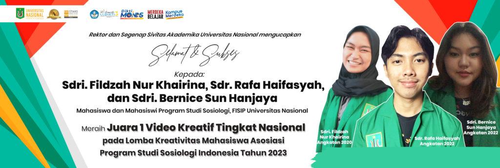 Read more about the article Prestasi Mahasiswa dan Mahasiswi Prodi Sosiologi, FISIP Universitas Nasional