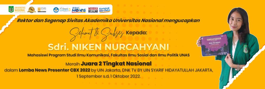 Read more about the article Prestasi Sdri. NIKEN NURCAHYANI Mahasiswi Program Studi Ilmu Komunikasi, FISIP-UNAS