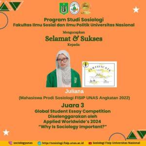 Read more about the article Mahasiswa Sosiologi FISIP UNAS Meraih Juara 3 Global Student Essay Competition